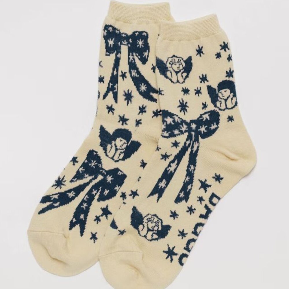NWT Baggu Crew Sock - Cherub Bows